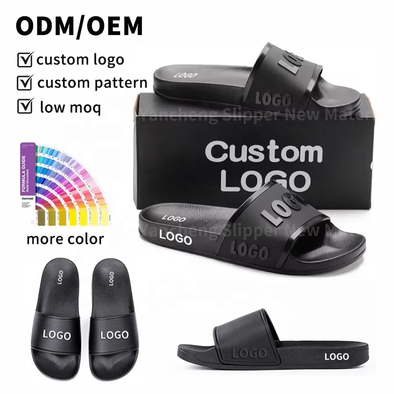 Factory Price New Designer Custom 3d printing Embossed Slides With Logo men Flat Sport slippers Sandal