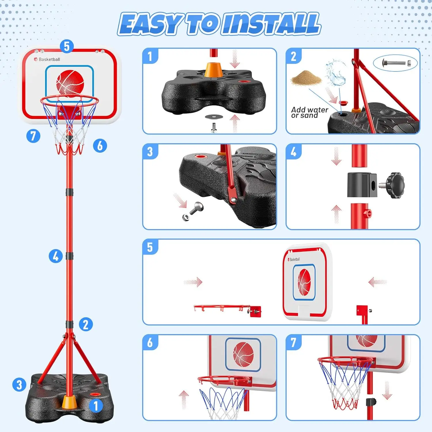 4 in 1 Kids Basketball Hoop and T Ball Set Adjustable Basket Ball Stand Hanging Tee Baseball for Toddlers Boys Toys Sports Balls