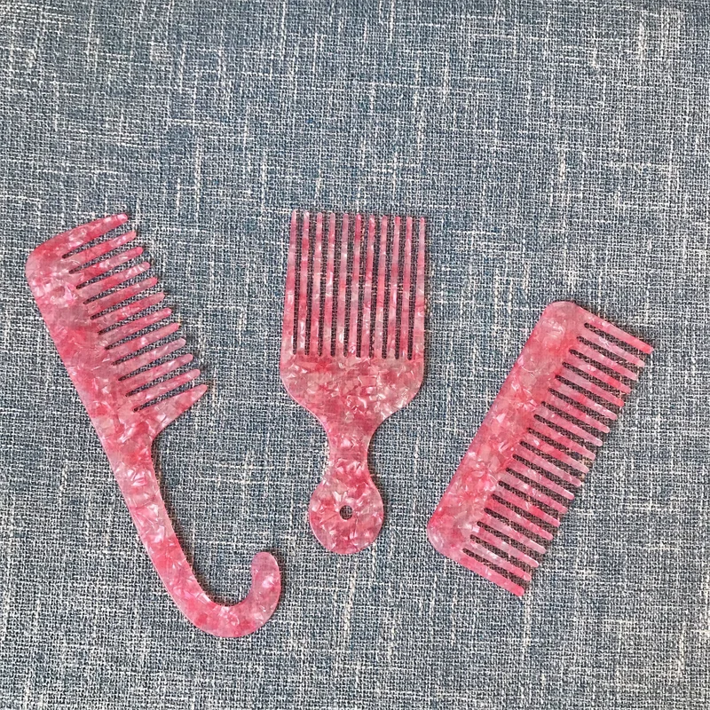 Large Wide Tooth Combs Curved Hook Brushes Detangling Big Teeth Hairdressing Cellulose acetate comb