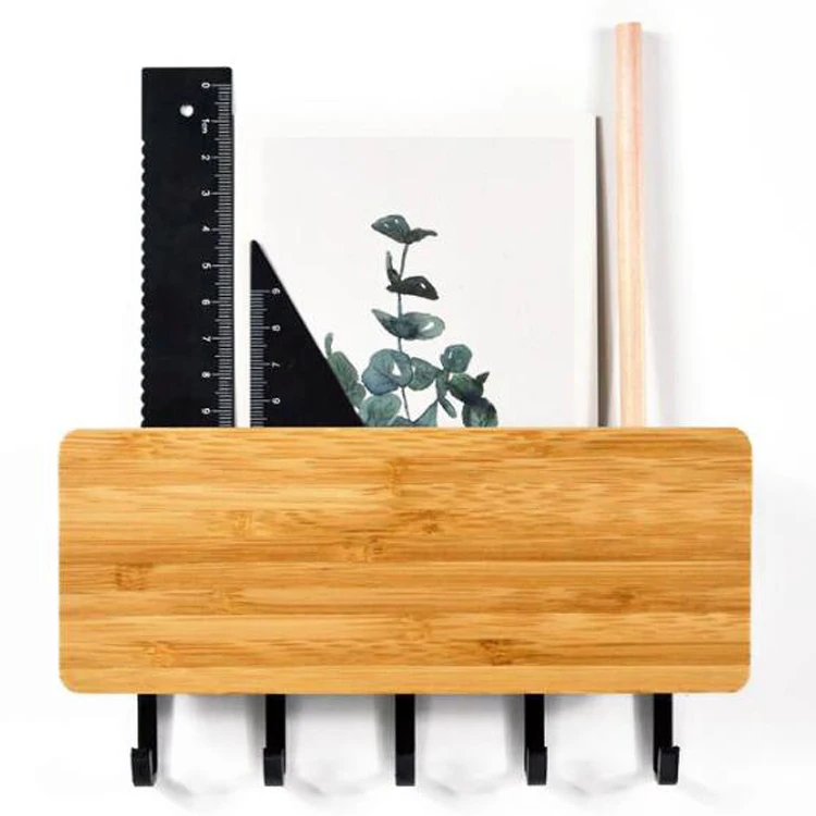 
Home Decor 5 Hooks Key Magazine Book Storage Box Hanger Picture Organizer Shelf Bedroom Plastic Coat Wall Wooden Hooks 