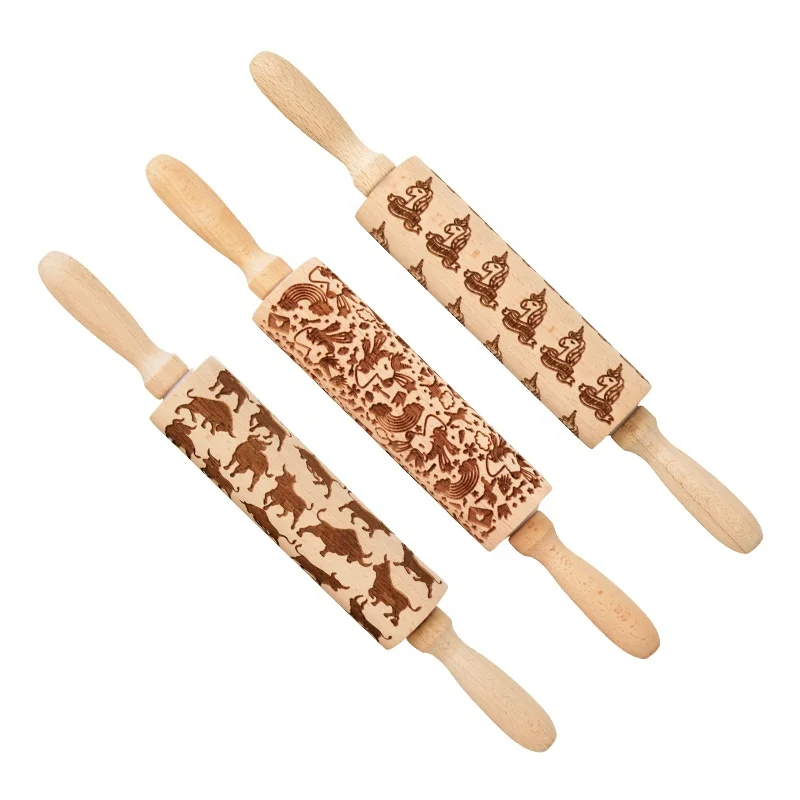 Customized Safe Eco-friendly Kitchen Baking cake fondant cookie  Non-stick wooden rolling pin clay tool