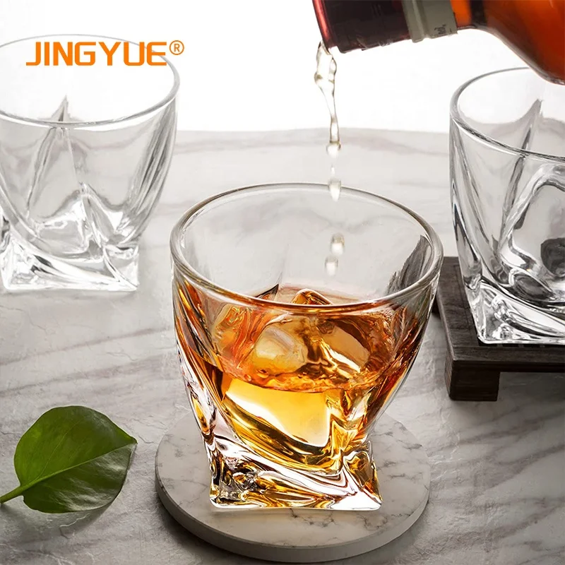 300ml Rocks Old Fashioned Glass Twisted Crystal Clear Lowball Bar Whiskey Tumblers for Bourbon Whisky Cocktail Liquor Vodka