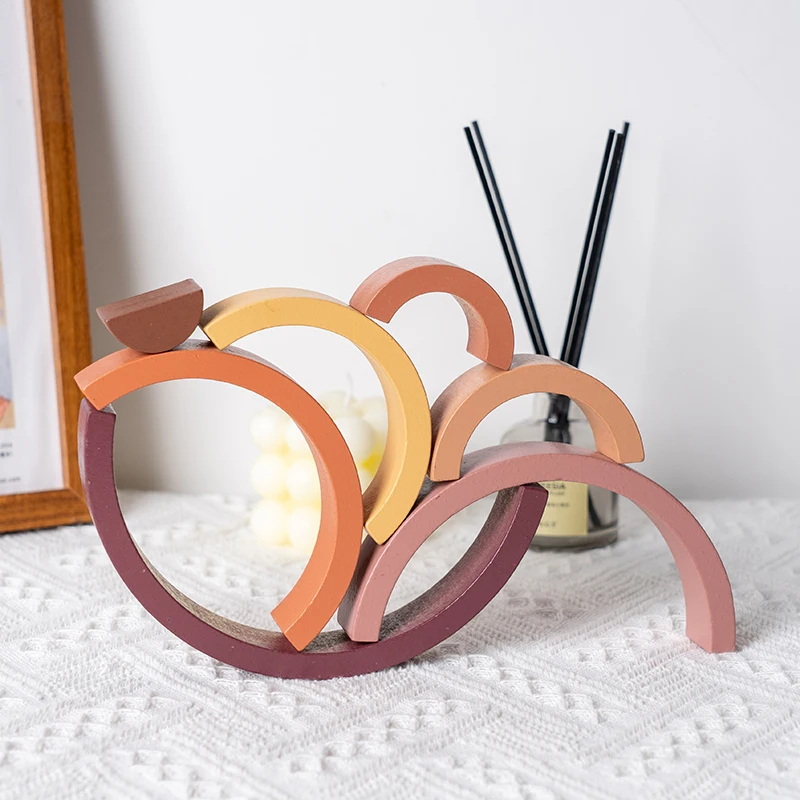 Montessori Educational Toys Rainbow Stacker 6 Pcs Wooden Rainbow Blocks Wooden Toys Montessori Early Education Stacking Toys