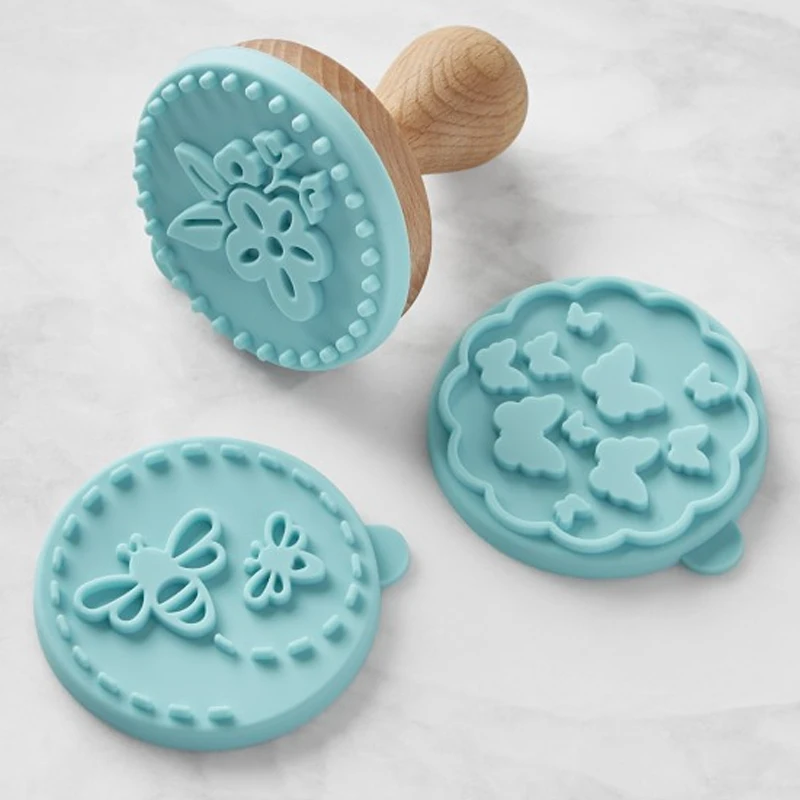 OEM ODM Service DIY Cookie Tool Custom Silicone Baking Cookie Stamp With Wood Handle