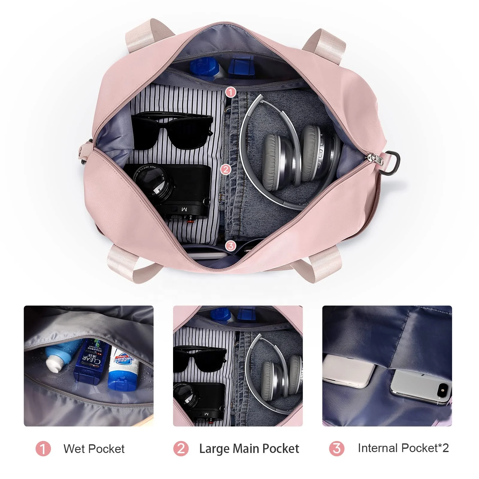 2024 Large Capacity Duffel Sports Bag Custom Logo Women Sport Crossbody Duffle Pink Gym Bag For Girls Gym