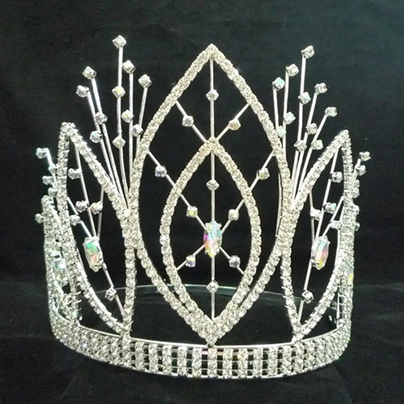 Wholesale Queen Princess Tiara Blue and Clear Rhinestones Crystal Handmade Crown Bridal Prom Pageant Party Costumes