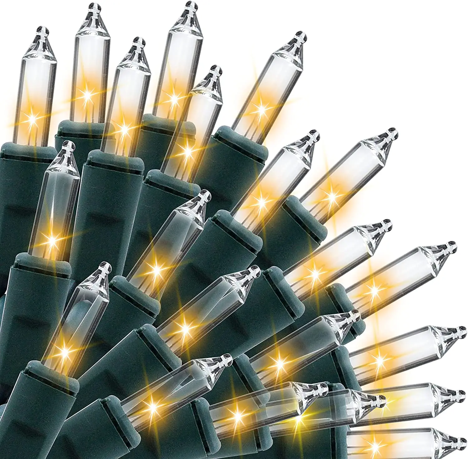 69.6ft 300 Count 120V Certified Warm White Mini Incandescent Christmas Lights with Green Wire for tree