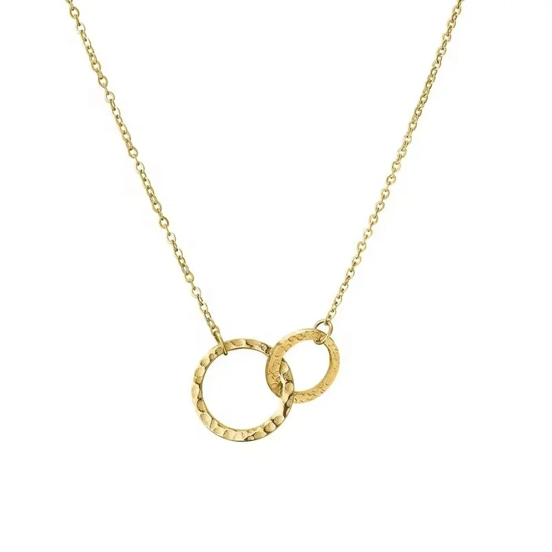 Infinity Double Circles Ring Charm Necklace Stainless Steel Simple Elegant Necklace Gold Choker Interlocking Necklace Mom Gift