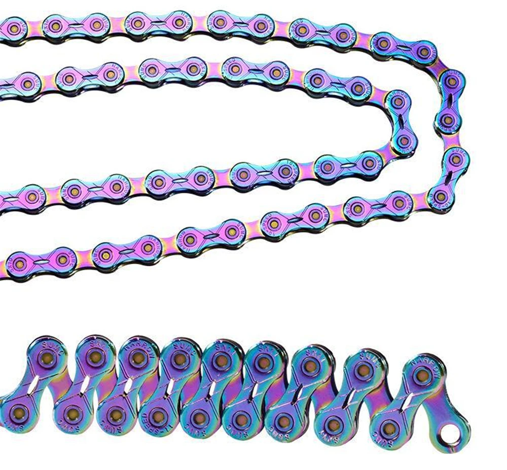 SUMC Rainbow Color Mountain Road Bike Chain 9/10/11/12 Speed Half Hollow Ultralight Bicycle Shifting Chains