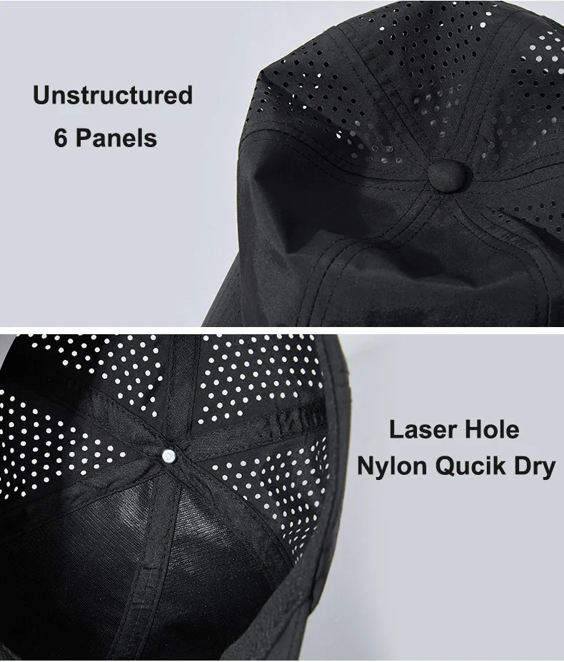 HBA50 Nylon Quick Dry Golf Sports Caps Polyester Dad Hats 6 Panel Custom Baseball Cap With Velcroes Closure Strap