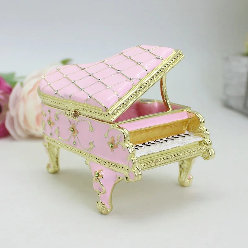 SHINNYGIFTS Pewter Enamel Hand Painted Big Size Piano Trinket Box Wedding Gifts Desk Decorative Box