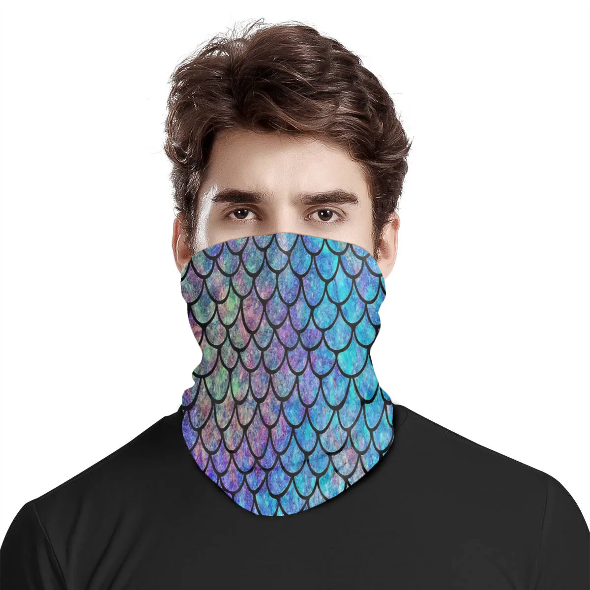 Premium Breathable Reusable Cloth Neck Gaiters Colorful Mermaid Scales Tube Bandanas Scarf Masks for Outdoor