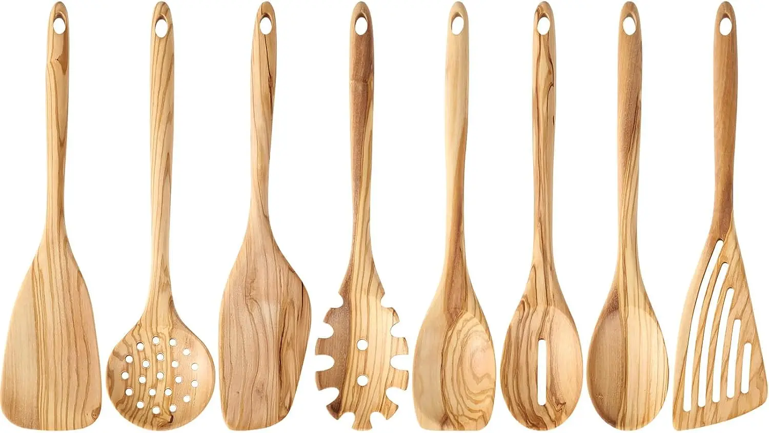 Olive Wood Utensis Set-8 PCS Natural Olive Wood Kitchen Cooking Tools with Fat Spatula