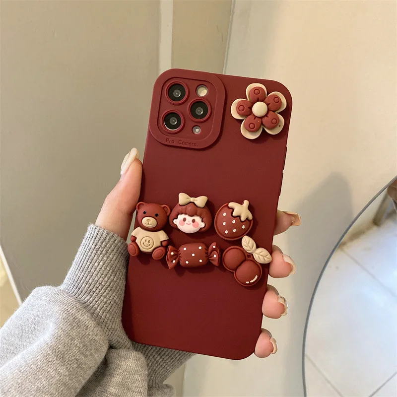 Cartoon bear fashion small flower pattern phone case for iPhone11 12 13 pro max xs xr 13mini 7 8Plus