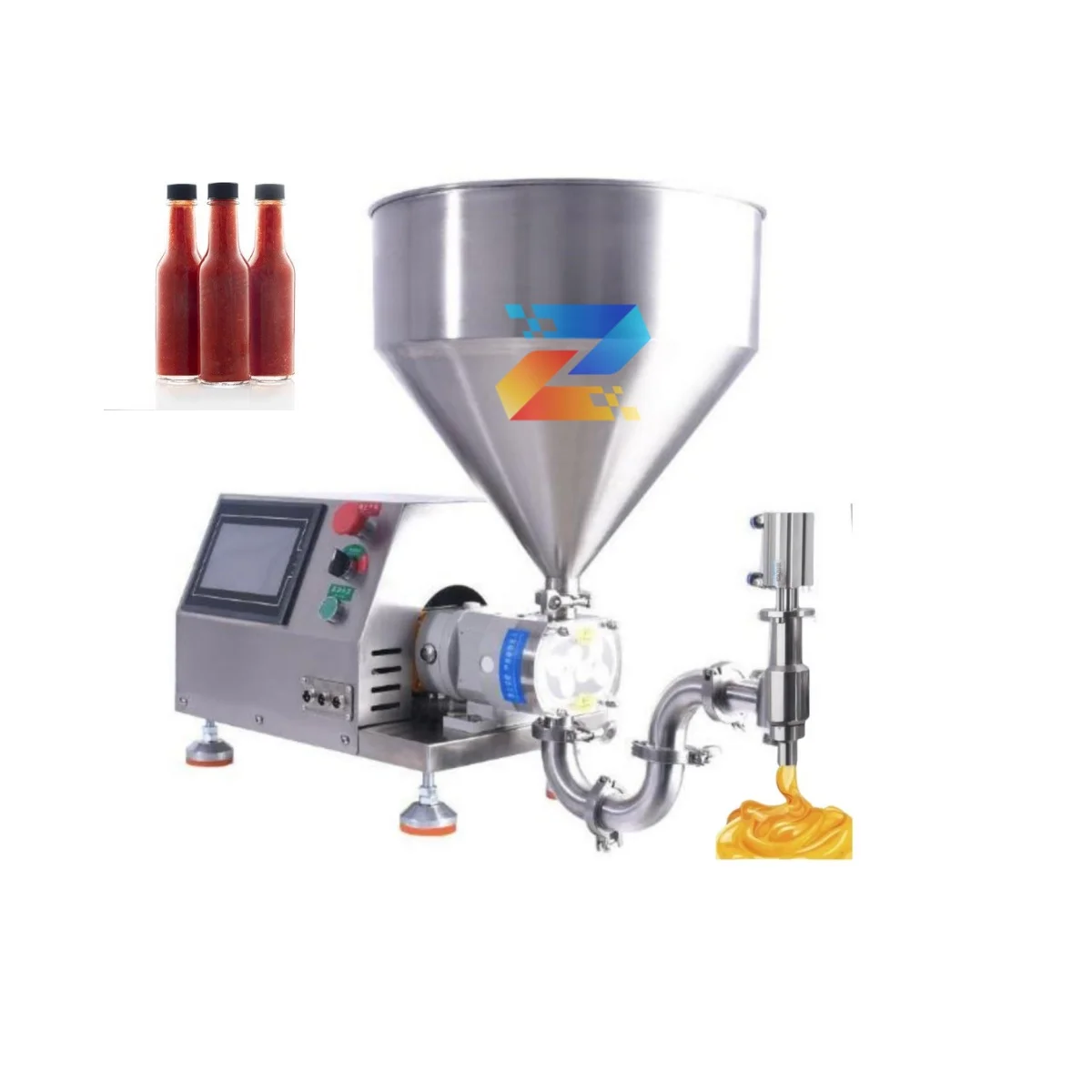 ZOSN Semi Auto Chili Sauce Honey Jar Ketchup Viscous Liquid Rotary Rotor Lobe Pump Bottle Filling Machine with Mixing Hopper