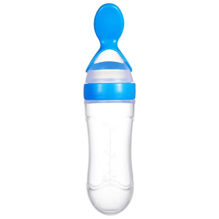 New Bpa Free Full Silicone Baby Fruit Rice Paste Spoon Feeding Bottle Squeeze Food Dispensing Baby Feeding Spoon Bottle