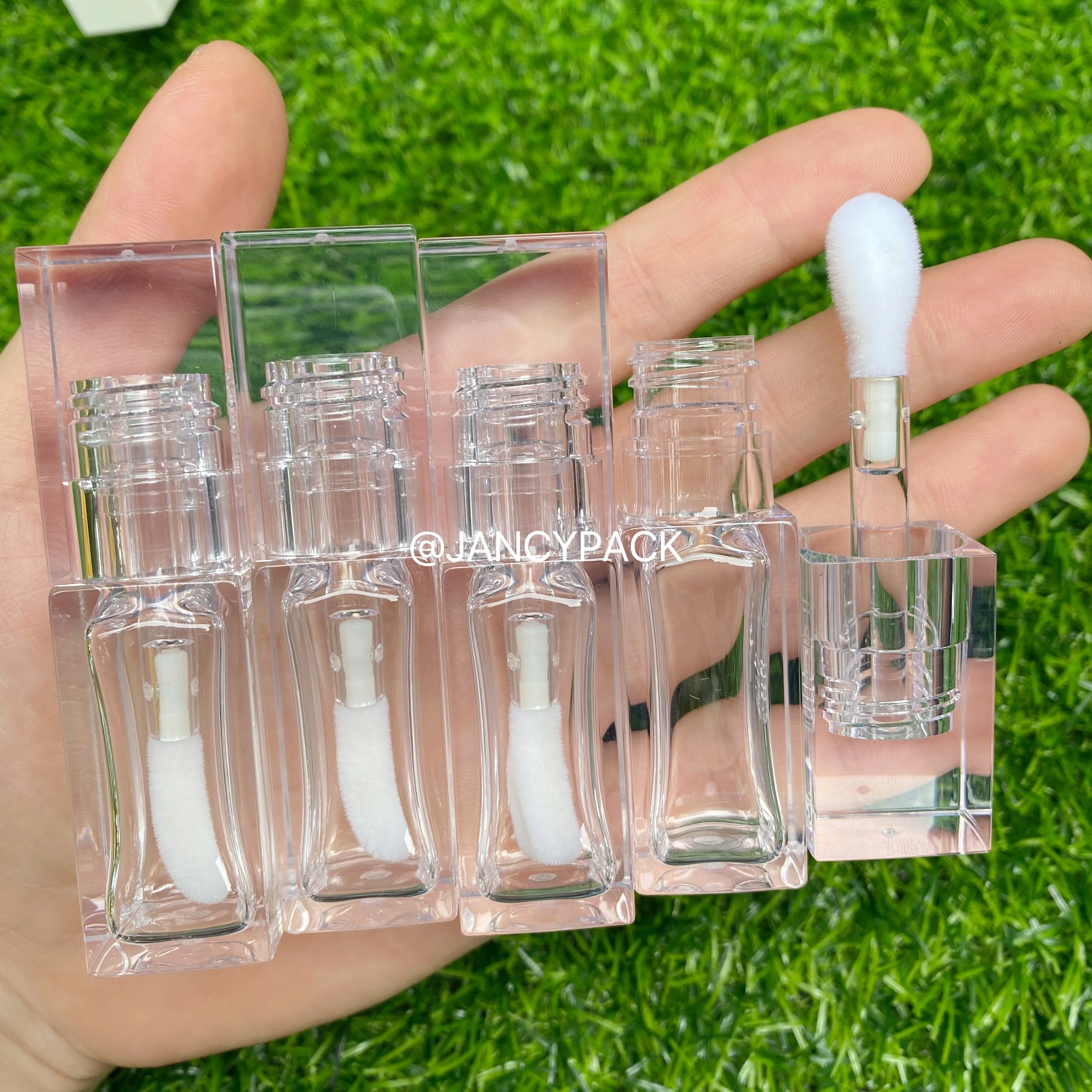 full clear 8ml Square unique transparent thick wand Lip Gloss Tube big Brush Wand custom PET Concealer bottle lip plumper tubes