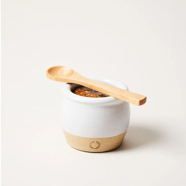 Pottery pickle jar Handcrafted Orange Ceramic jam jar with bamboo spoon