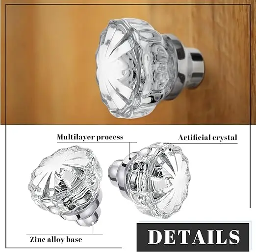 Mortise Style Fluted Door Lock Handle Luxury Glass Crystal  Door Knobs with Spindle Interior Glass Doors Lock Sets