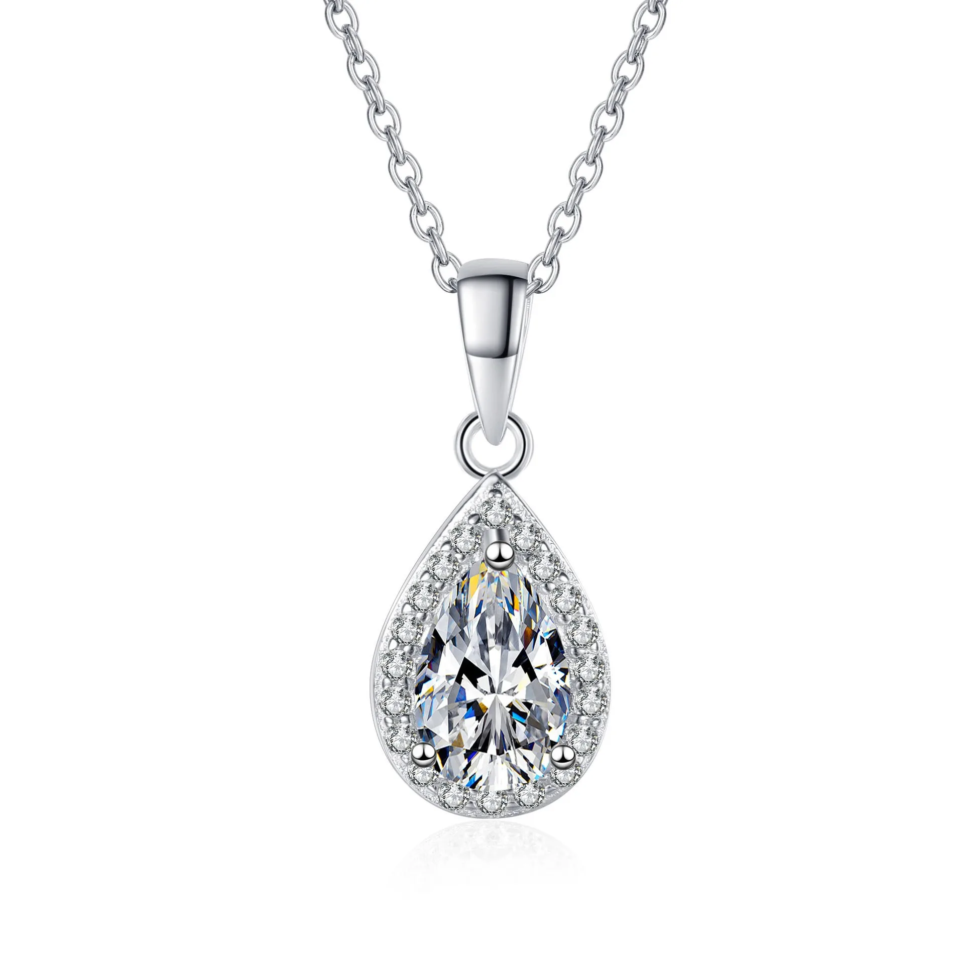 925 Sterling Silver Pear Shaped Solitaire Pendant Necklace for Brides