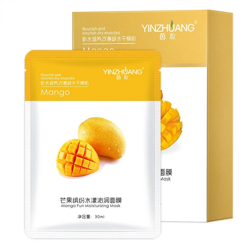 Boxed Strawberry Mango Orange Lemon Coconut Fruit Moisturizing Silk Facial Mask Cosmetic