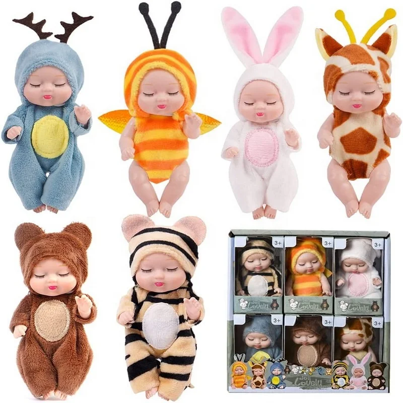 12PCS set 4 inch mini reborn baby dolls realistic tiny dolls with animal clothes cute princess mini dolls