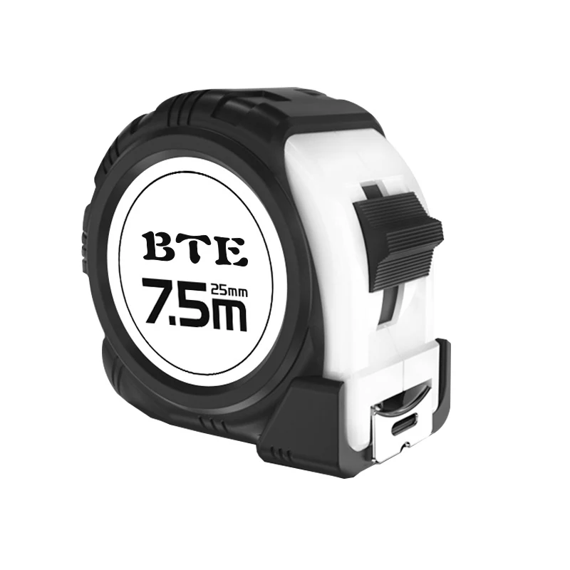 Оптовая продажа с фабрики BTE, профессиональная и прочная измерительная лента с резиновым покрытием и логотипом на заказ, 3 м, 5 м, 7,5 м, 8 м