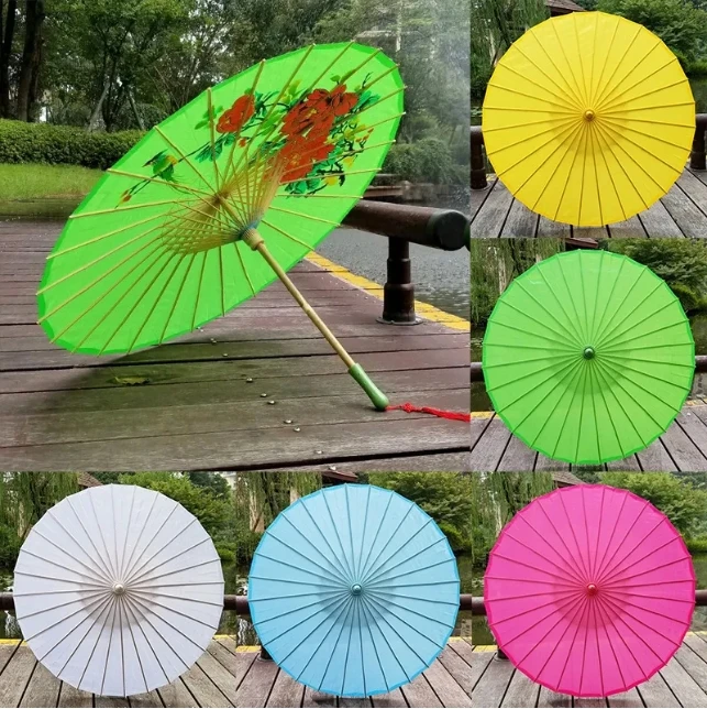 LS06 Cute Manual Opening Umbrella with 24K Oilpaper Panels Custom Logo Wooden Handle Party Holiday Decor  Straight Style