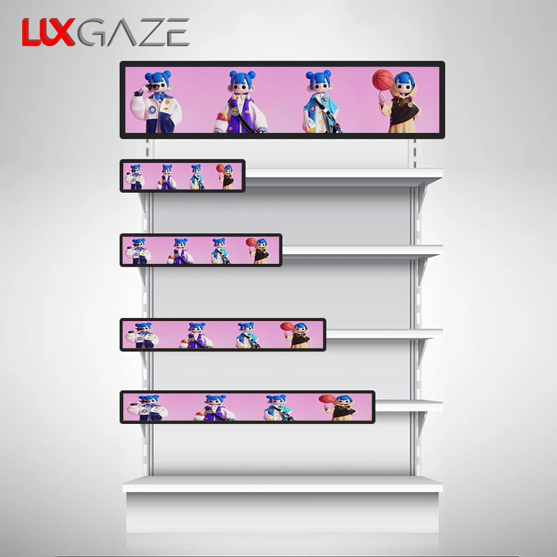 LuxGaze 23 24 35 37 inch Supermarket Ultra Wide Strip Shelf Edge Advertising Digital Signage Indoor Stretch Bar Lcd Display