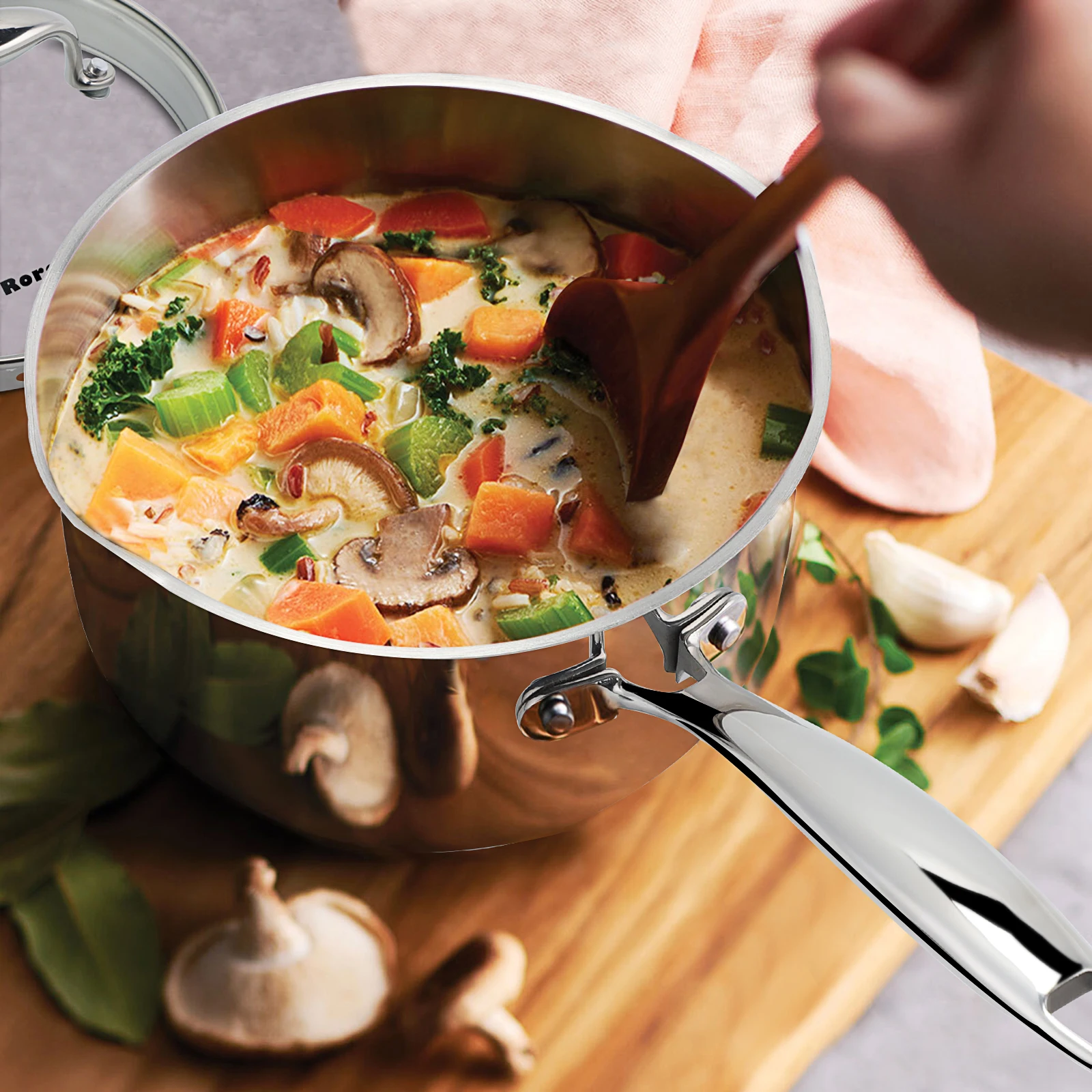 Rorence in stock Stainless Steel Kitchen Cookware Set Saucepan 2.4L/2.8L/3.5L with Capsule Bottom Milk Pot Cooking Pot Sets