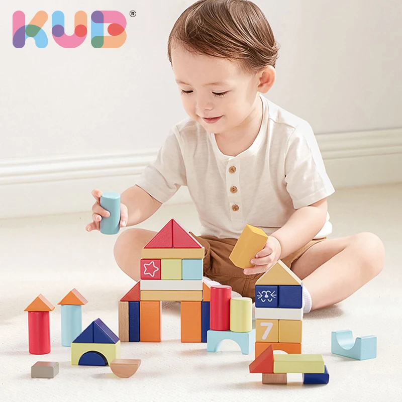 Kub 88pcs Wooden Beech Building Block Toy Sets Kids Wooden Building Blocks