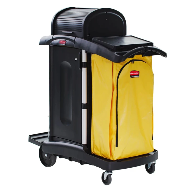 Rubbermaid FG9T7500BLA 7,25-кубический швейцар очистки электронной ручной тележки двери и капот высокий уровень безопасности черного цвета
