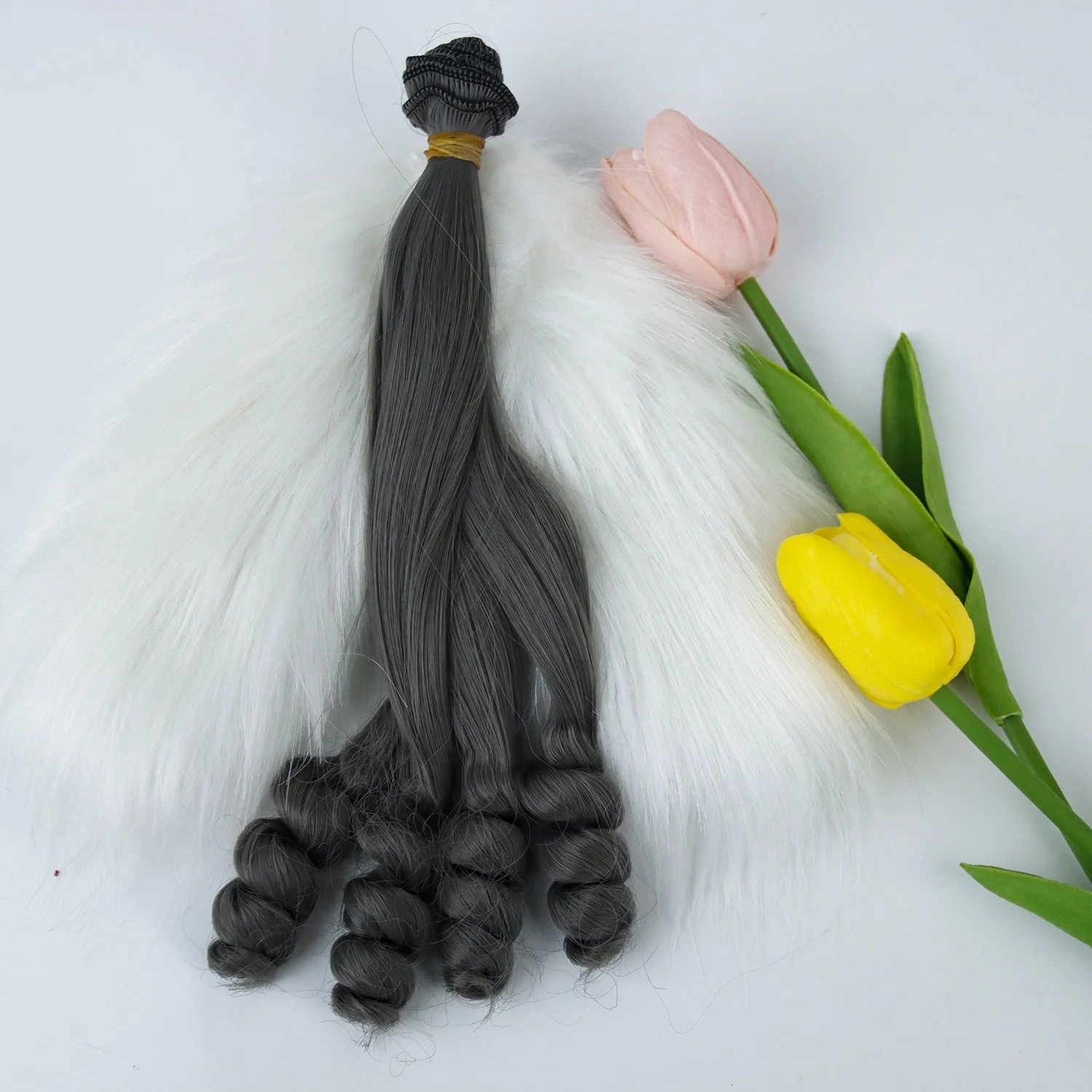 Handmade diy doll accessories long curly 25cm doll hair weft high temperature fiber doll hair extension