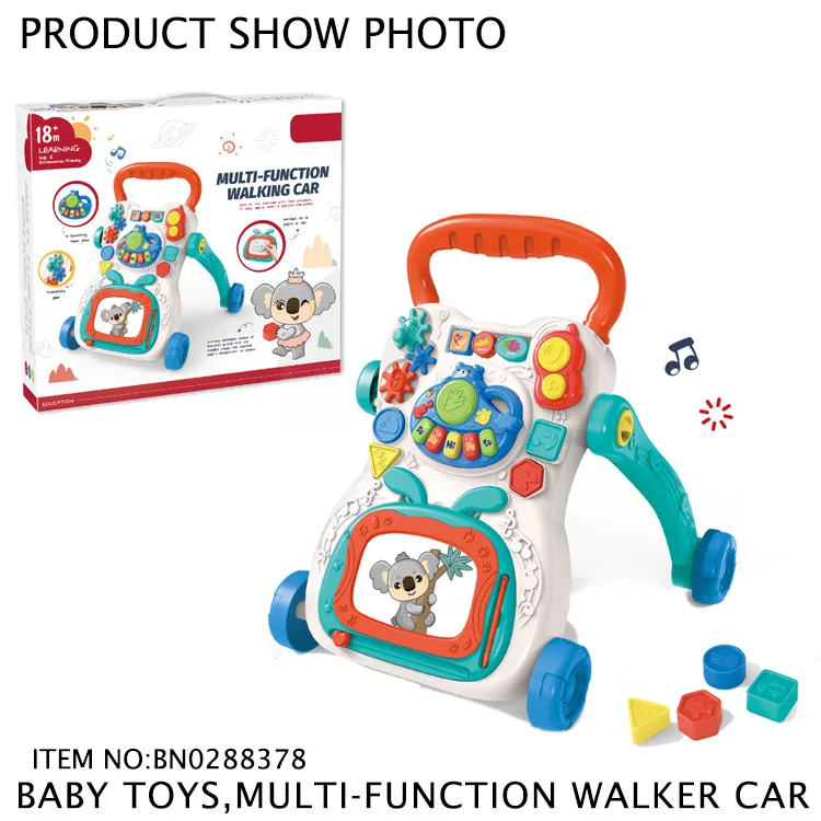 Professional Manufacturer Multifunctional Learning Musical Toy 4 Wheels Baby Walker with Drawing Pad