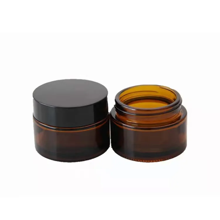 Luxury brown cosmetic skincare packaging glass lotion bottle and cream jar