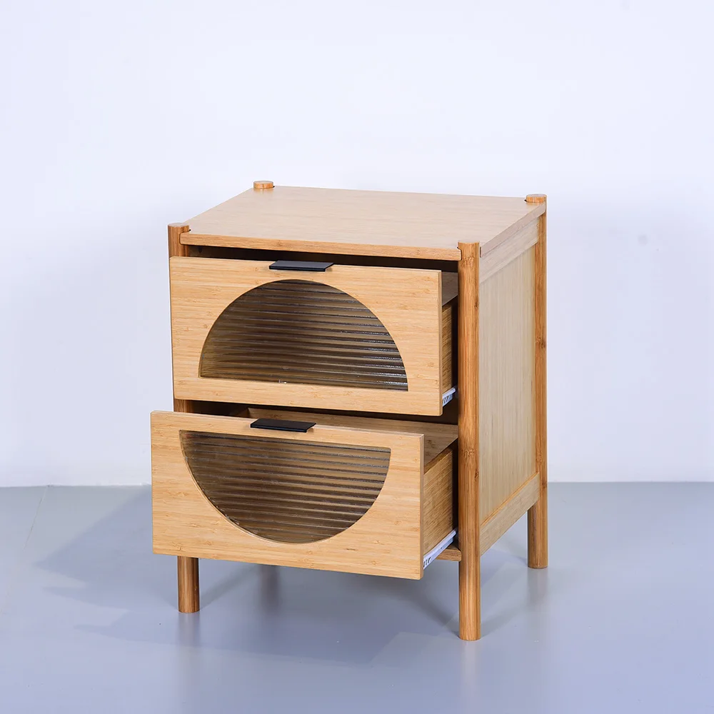Custom high quality rattan nightstand living room bamboo side table storage cabinets with drawers