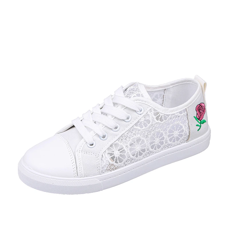2020 new fashion flat bottom casual shoes breathable mesh rose embroidery sports shoes for women