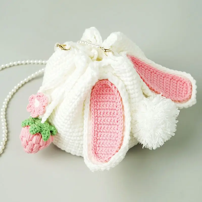 crocheted knitted strawberry carrot rabbit ear bag hand-knitted cute wool woven handmade shoulder bag