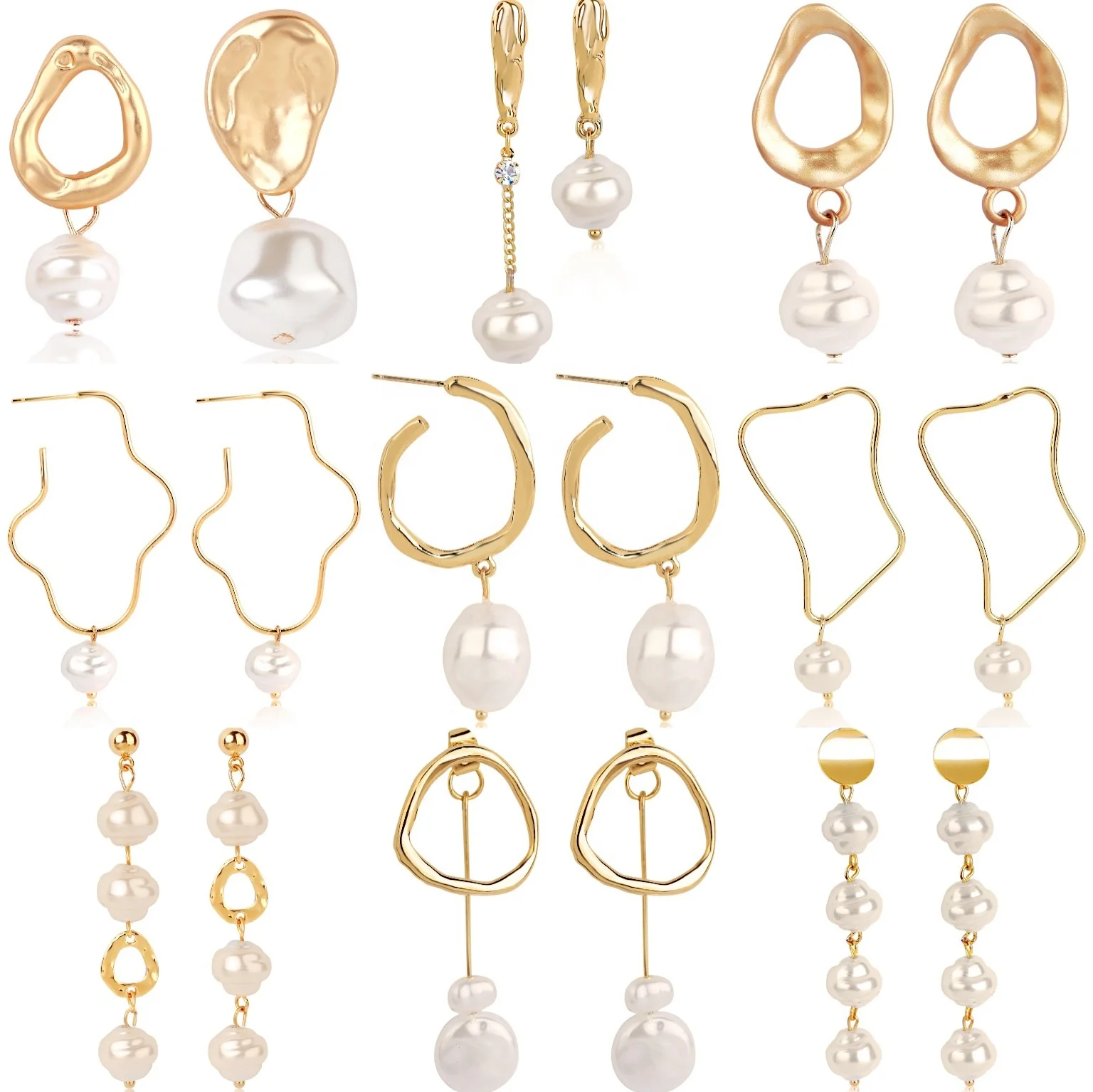 Wholesale Vintage Imitation Natural Freshwater Pearl Earrings Simple Fashion Jewelry Geometric Baroque Pearl Drop Earrings