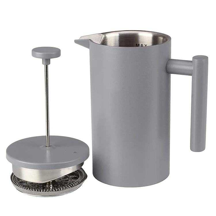 Double wall insulated vacuum stainless steel french press coffee maker
