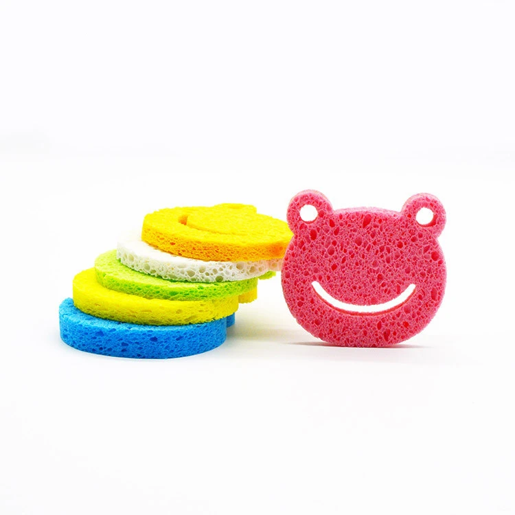 Wholesale Wood Pulp Sponge Compression Cotton Paper Cleansing Sponge Frog Shape Cute Washing Puff