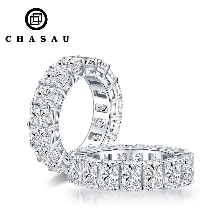 Best Selling Trendy 925 sterling silver ring 0.5CT Cubic Zirconia radiant cut eternity wedding Tennis Rings For Women