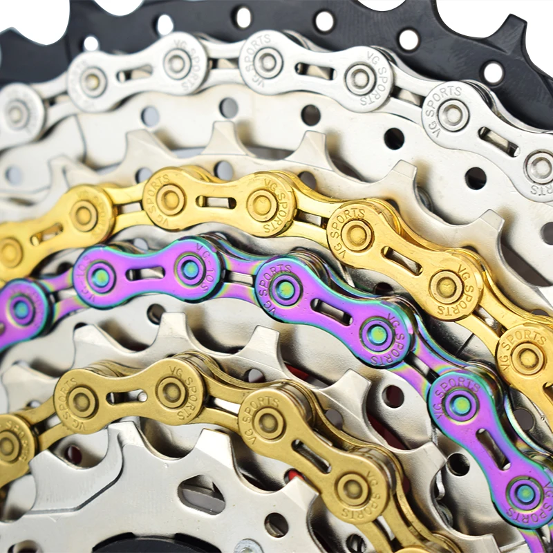VG Sports Ultralight 8 9 10 11 Speed Bicycle Chain Mountain MTB Road Bike Chain Half/full Hollow 116L Silver Gold Bike Chains