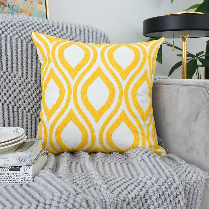 Nordic Geometric Embroidery pillow case cushion cover home decorative luxuriating yellow chevron cushion cover