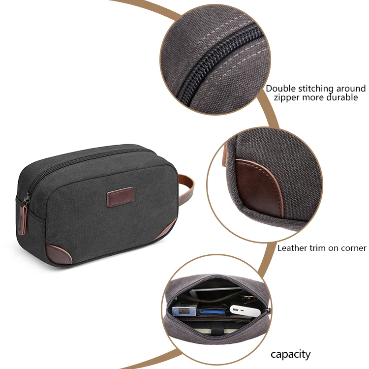 Aosheng guangzhou factory custom mens grey canvas small travel make up bag cosmetic pouch makeup bag