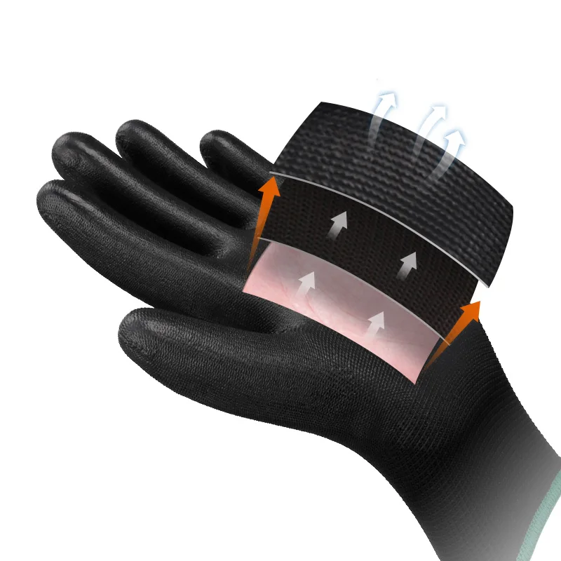 XINGYU custom CE Certificated EN388 Black PU Work Safety Gloves Garden Mechanic Working Gloves flexible PU Gloves