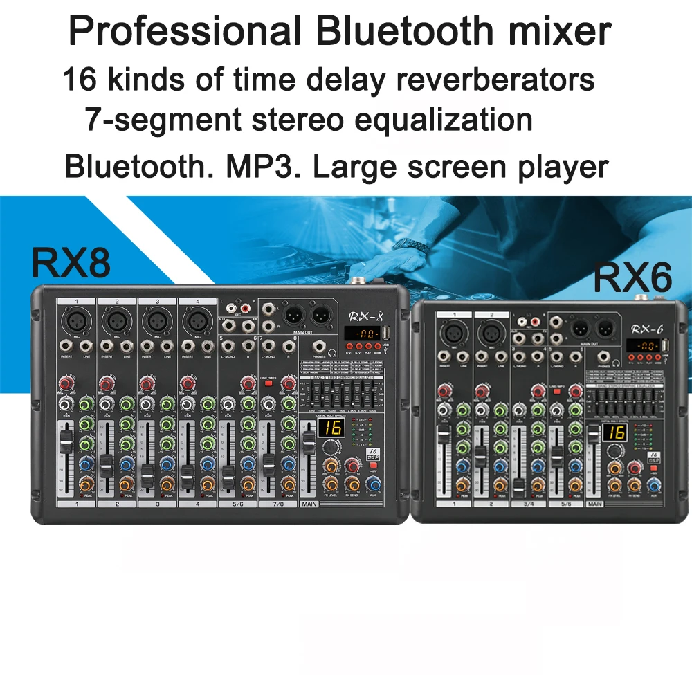  RX8 16 dsp эффект USB BT платье для выступления на сцене DJ микшер аудио 4 канальный профессиональная микшерная