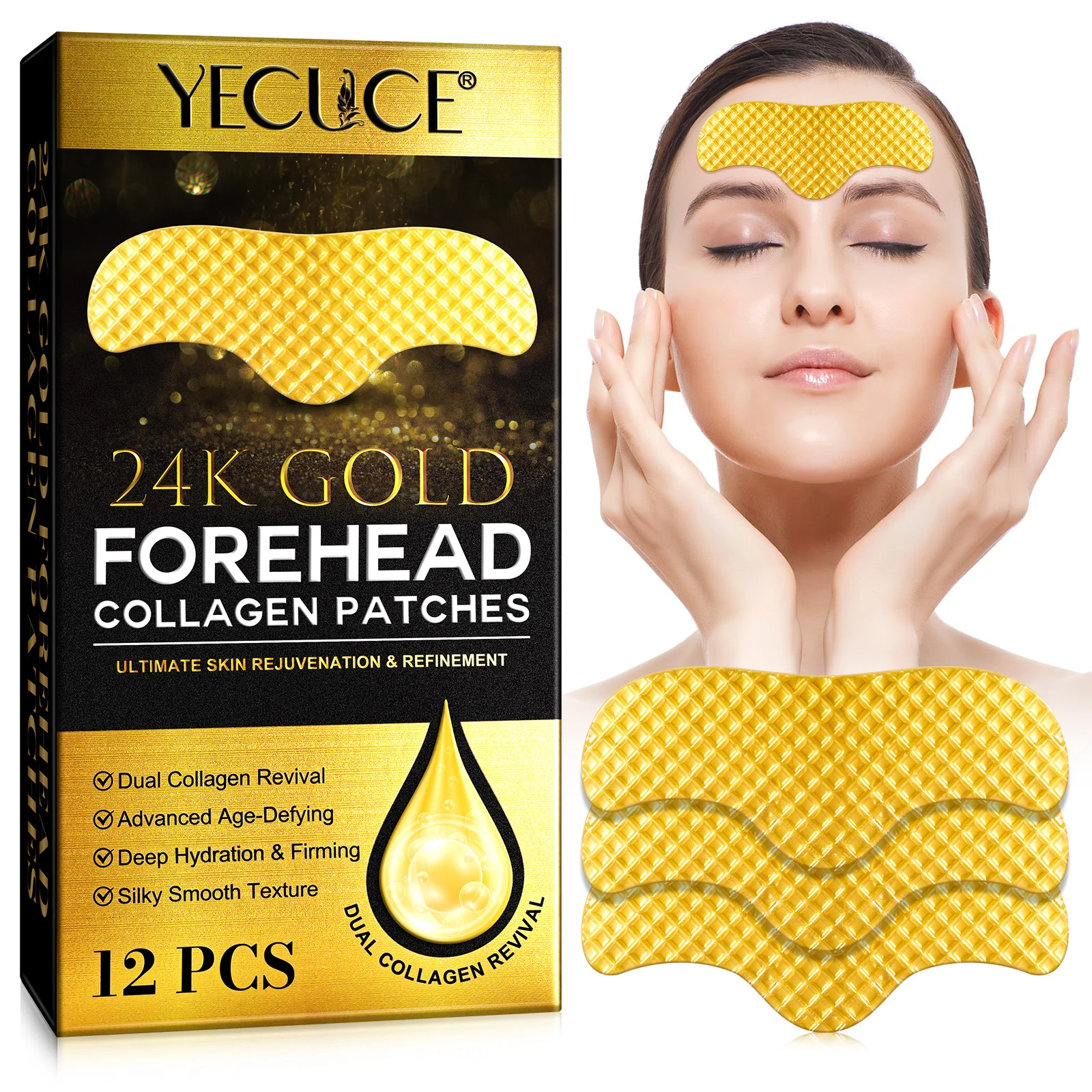 YECUCE aloe vitaminer deep hydration firming forehead anti wrinkle collagen skin patch forehead wrinkle patches collagen gold