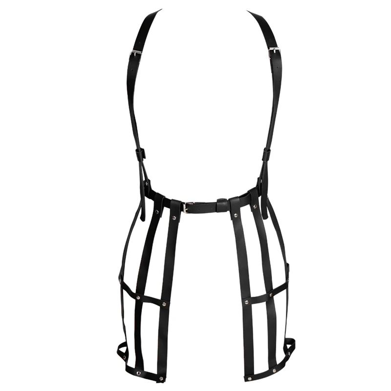 Women Body Leather Harness Punk Underwear Adjustable Cage Chastity Panties Chest Straps Body Bondage Harness Rave Cage Belt