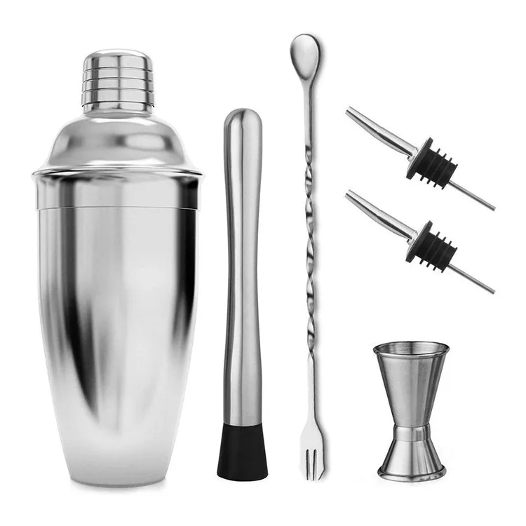 6 pcs Bar Tools Set Whisky Beverage Wine Drink Bartending Mixer Stainless Steel Cocktail Shaker
